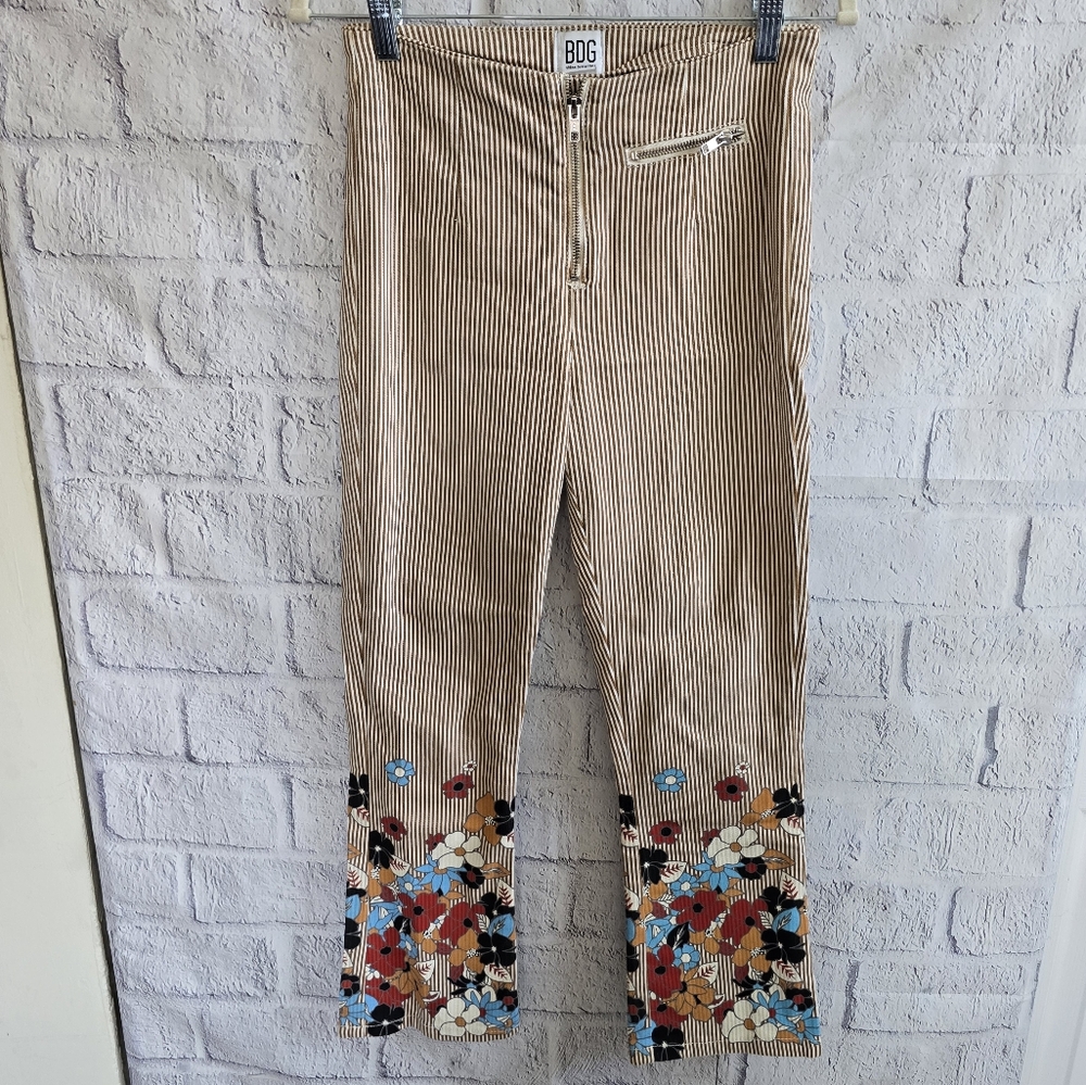 BDG Urban Outfitters Pants Floral Striped High Waistes Flare Bottoms W26 - Picture 2 of 13